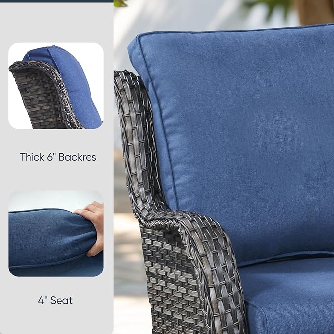 9-Piece Outdoor Patio Cushion Set - Fade & Water Resistant with Removable Olefin Cover, 22x24x4 Inch Memory Foam Cushions for Wicker Sectional Sofa – Blue/Regular