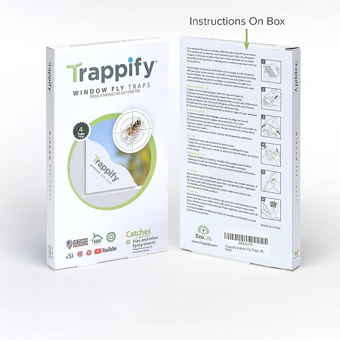 Trappify Fly Trap Indoor: Window Fly Traps for Home | Fruit Fly Traps for Indoors, Gnat Traps for House Indoor | Disposable Fly Trap with Sticky Adhesive Strips | Inside Bug Catchers (4 Pack)