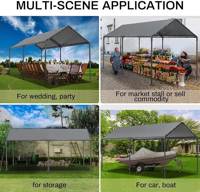 Grezone 10 x 20ft Heavy Duty Carport,Portable Car Tent Garage,All Season UV Resistant Car Canopy for Auto,Truck,Boat,Car (gray)