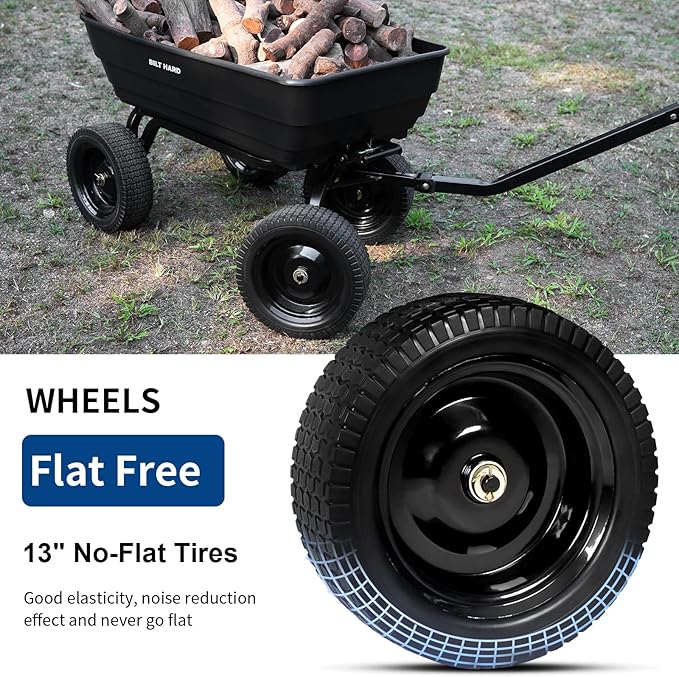 BILT HARD 1200 lbs Poly Garden Dump Cart with No Flat Tires, Quick Release, 2-in-1 Convertible Handle, 7 Cu Ft Dump Wagon Heavy Duty for Yard, Outdoor