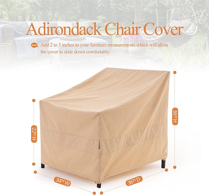 Patio Chair Covers, Heavy Duty Waterproof Outdoor Patio Furniture Covers for Outdoor Chairs, Adirondack Chairs, Tolix Chairs, Beige, 34"W x 36"D x 36"H, 2 Pack