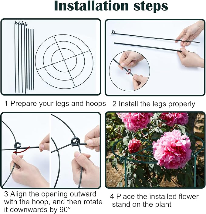 3Set Metal Peony Grid Cages, 30"H X 14"D Large Flower Support Cages Grow Through Hoop Ring Peony Stakes Garden Plant Support Rings Heavy Duty Plant Braces Peonies Structure for Outdoor Plants Blossoms
