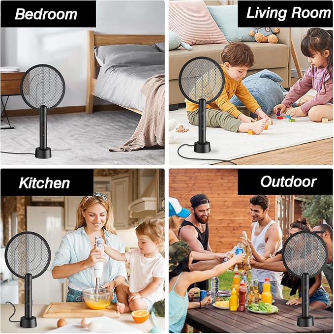 Bug Zapper Racket, 2 in 1 Fly Swatter USB Rechargeable, 4000V Electric Fly Zapper with 4 Layer Safety Mesh,Electric Racket for Kitchen, Home, Garden and Outdoors