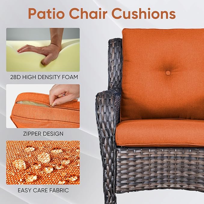 Patio Chair Cushions 4 Packs - Outside High Back Thick Water-Resistant Cushion 22x24 with Zipper Cover for Outdoor Glider Rocking Chairs Loveseat Couch – Orange/Buckle