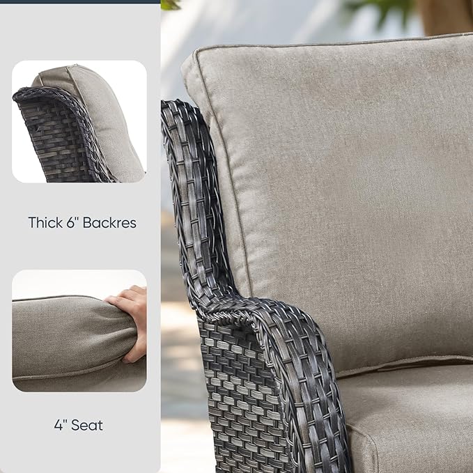 Patio Chair Cushions 5 Packs - Outside 22x24 High Back Water-Resistant Cushion with Zipper Cover for Outdoor Glider Rocking Chairs Loveseat 3-seat Couch Sofa – Beige/Regular