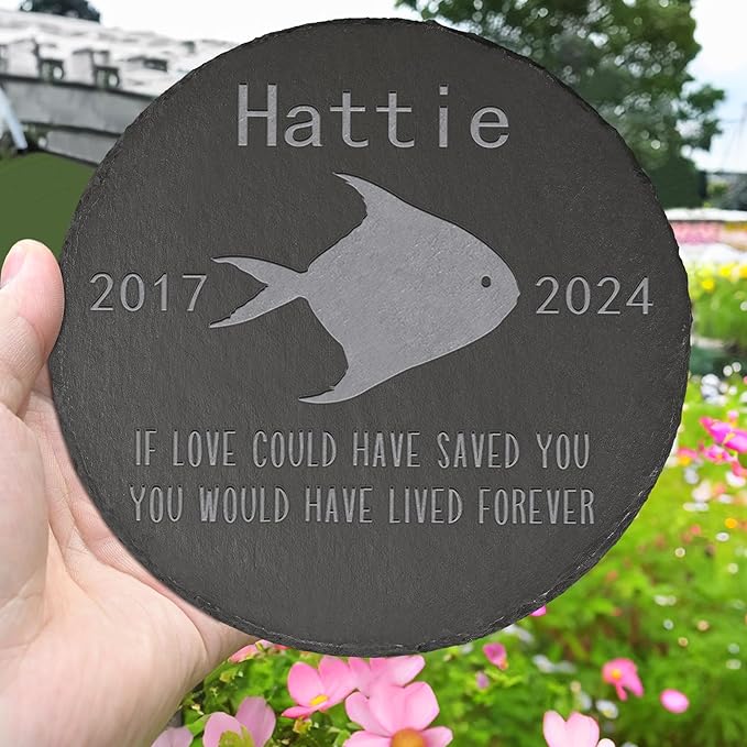 Fish Memorial Stone Fish Garden Statue - Fish Memorial Gifts - Fish Tombstone - Fish Loss Gift - Loss of Pet Fish - Round