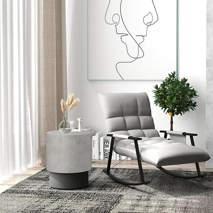 HOMCOM Concrete Finish End Table, Round Side Table with 4 Adjustable Feet, Lightweight for Indoor, Outdoor, Gray