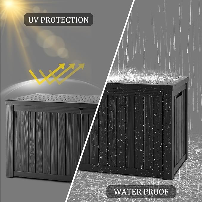 150 Gallon Waterproof Large Resin Deck Box Indoor/Outdoor Lockable Storage Container and Seating for Garden, Pool, and Patio (150 Gallon, Black)