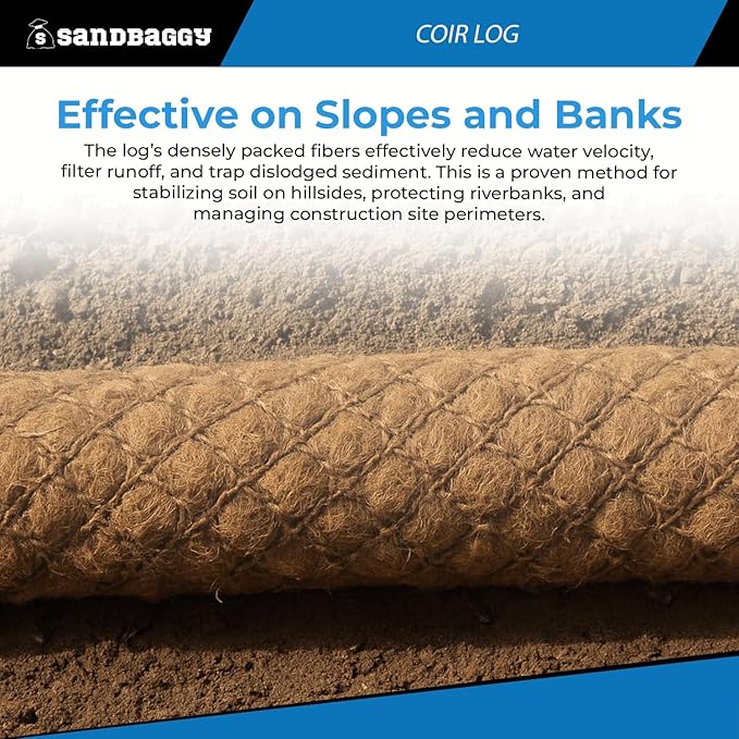 Sandbaggy Coir Fiber Log – 16" Diameter | 100% Biodegradable Erosion Control - Coconut Fiber - Slope Erosion (16" x 5 ft, 1, Count)