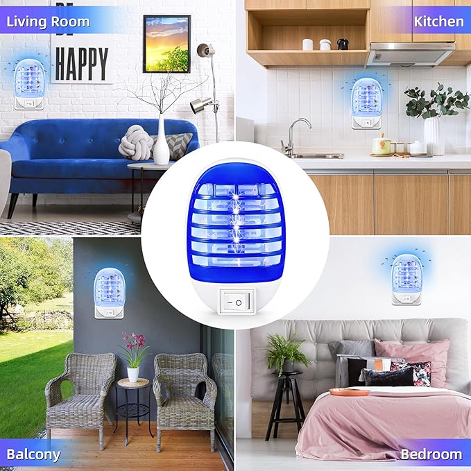 Indoor Bug Zapper Plug in, Electronic Mosquito Zapper Ultimate Fly Zapper Lamp for Bug Insect for Home,Bedroom, Living Room,Office Insect Trap, Pack of 4, Blue 