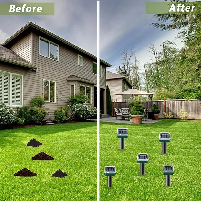 Solar-Powered Mole Repellent 10P Outdoor, Gopher Repellent for Lawn Garden Yard, Mole and Vole Repeller Waterproof, Effectively Repels Gophers Snake