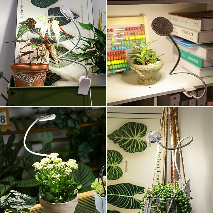 Grow Lights for Indoor Plant, Clip on Plant Grow Lights Full Spectrum, 12W LED Plant Lights for Indoor Growing, Auto On/Off 3/6/12H, 4000K Plant Grow Lamps with 4 Level Dimmable, White 1 Pack