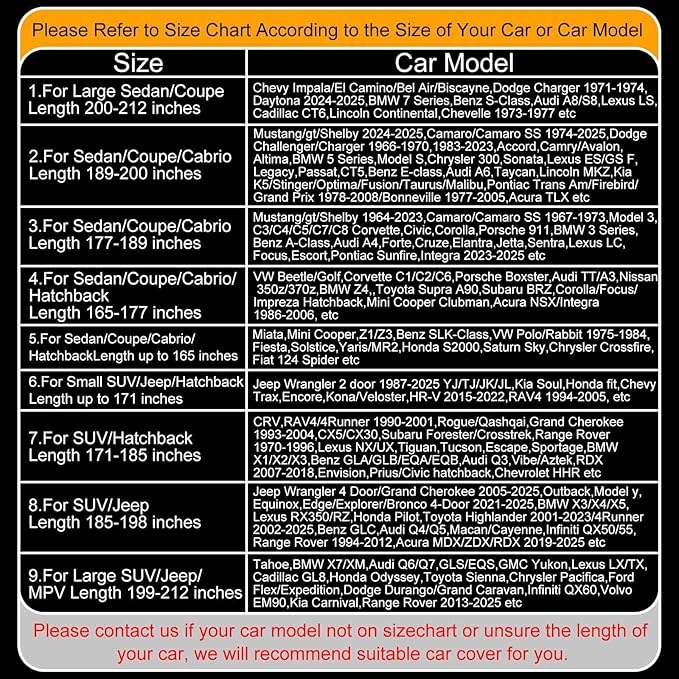 Full Enclosed Car Covers Universal Fit VW Beetle/Golf,Porsche Boxster,350z/370z,Audi TT/A3,BMW Z4,Supra A90/Integra,BRZ,Mini Cooper Clubman Sedan/Coupe/Cabrio/Hatchback Length 165-177 inches