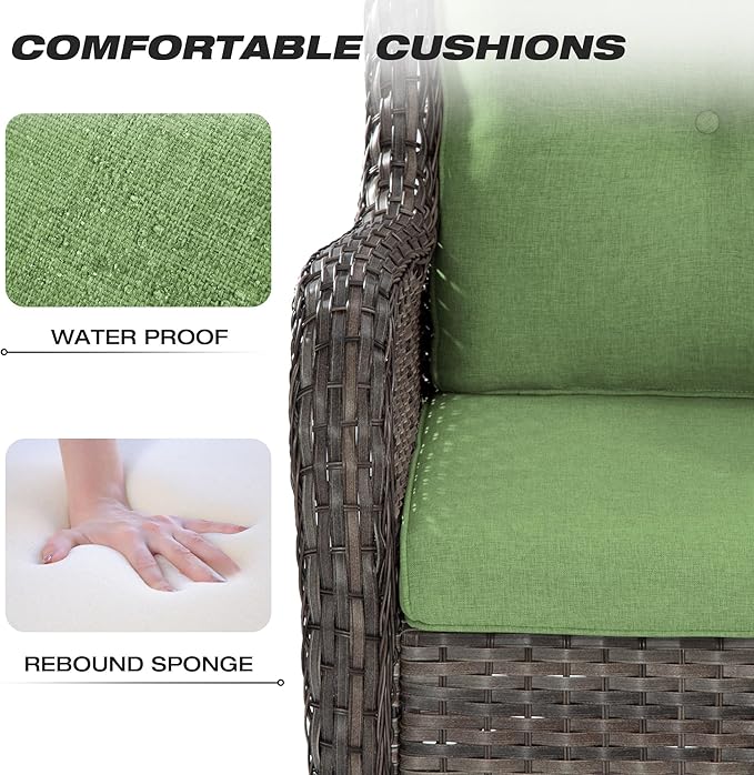 Joyside 4 Pieces Outdoor Patio Furniture Set Wicker Conversation Bistro Set 2 PE Wicker Patio with 2pcs Ottomans for Backyard, Porch, Balcony(Mixed Grey/Green)