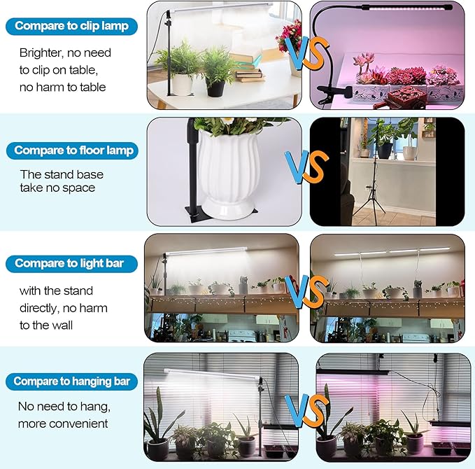 JCBritw Standing LED Grow Light,Adjustable 2ft T8 Bar Plant Light, White 4500K Full Spectrum Plant Grow Lamp on Stand for Indoor Plants Seed Starting, Seedlings, Veg, Flower