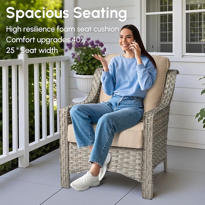 4 Pieces Patio Outdoor Furniture Set,All Weather Wicker Rattan Patio Seating Sofa and Chair Set w/ 3-Seater Sofa and Glowing Coffee Table,Outdoor Conversation Sets for Deck Yard Garden,Beige