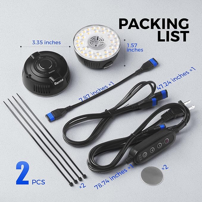 Barrina Orbgrow OG09 Puck Grow Light, 5000K 18W(2 x 9W, 270 Watt Equiv), Full Spectrum Plant Light for Indoor Plants, Magnetic & Linkable with Timer, 5 Levels Dimmable for Plant Shelf, 2 Packs, Black
