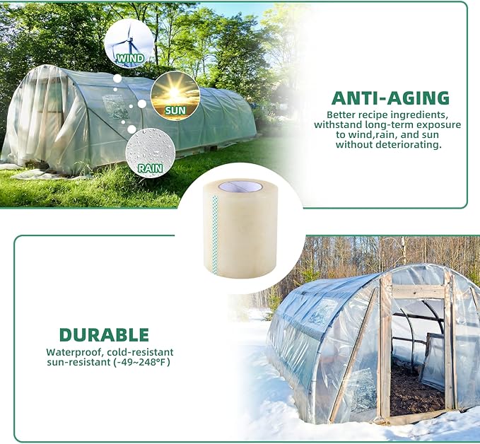 Greenhouse Repair Tape, 6.3 mil Thickness Greenhouse Plastic Tape, Clear UV Resistant Greenhouse Sheeting Coverings Film Tape(6inX213ft)