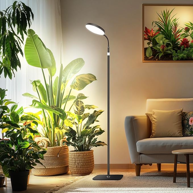 Indoor Plant Grow Light, 20W Full Spectrum Growing Warm Lights, Auto Cycle Timer, 63in Telescopic Height Adjustable Floor Stand, 10-Level Dimmable,Large Tall Small Plants LED Growth Lamp