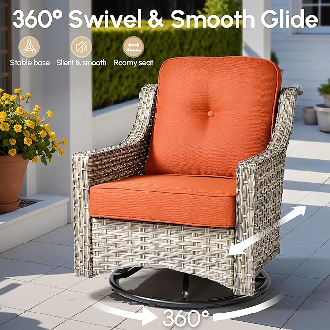 8 Pieces Patio Outdoor Furniture Set with Swivel Rocking Chairs,All Weather Wicker Rattan Patio Seating Sofa and Chair Set w/Ottoman,Outdoor Conversation Sets for Deck Yard Garden,Red