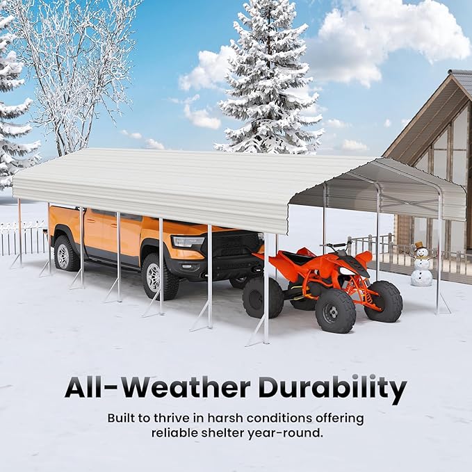 Heavy Duty Metal Carport – Sturdy Structure, All-Weather Protection, Easy Assembly for Cars, Trucks, Boats, Tractors, and Outdoor Storage (White, 14X30 FT)