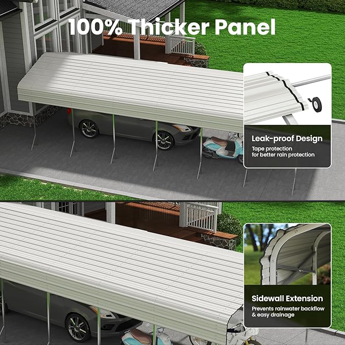 Heavy Duty Metal Carport – Sturdy Structure, All-Weather Protection, Easy Assembly for Cars, Trucks, Boats, Tractors, and Outdoor Storage (White, 14X30 FT)