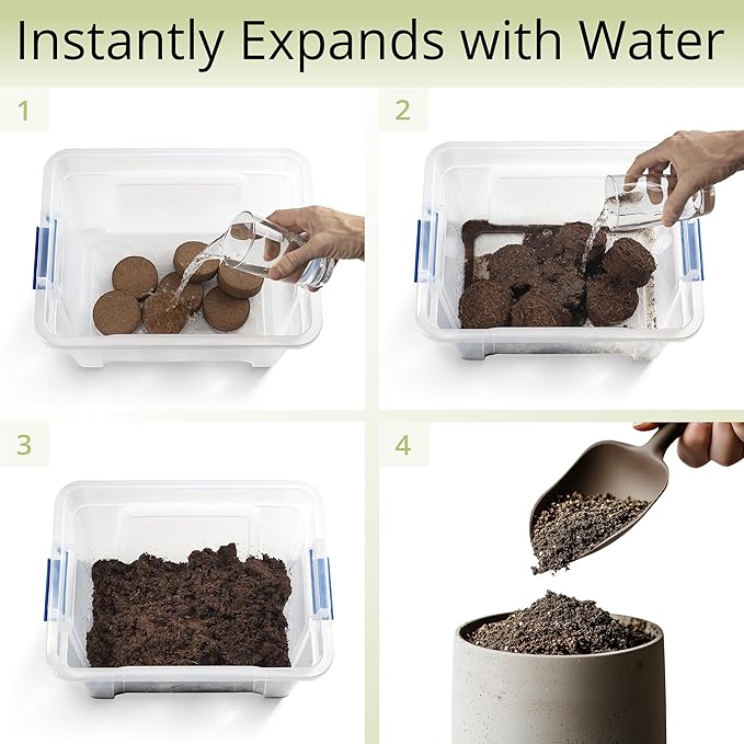 Coconut Coir Potting Soil for Indoor Plants - Expands to 7 Quart (15 lb) | Bonsai Soil Discs Perfect for General Houseplants, Herbs, and Bonsai Trees - Expands with Water