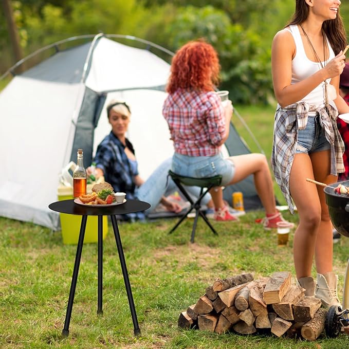 Metal Outdoor Side Table, Adjustable Height Round Side Table Weather-Resistant, Black Bistro Camping Tent Beach Table, End Table for Small Spaces, Balcony, Patio, Camping, Garden, Indoor, 12.2"