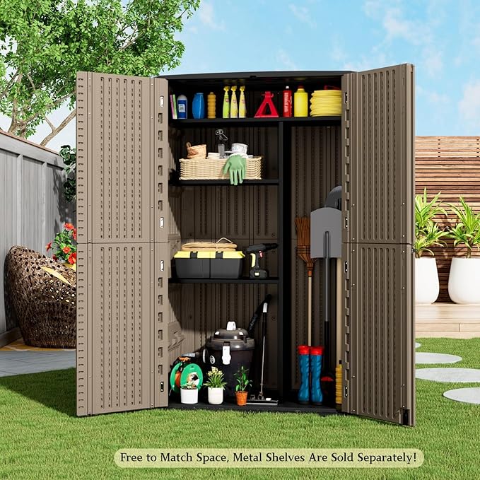 ZZM Large 67 Cu.ft Waterproof Storage Shed, Outdoor Storage Cabinet,Durable Resin Storage for Patio Furniture, Garden Tools, Pool Accessories, Mower Storage (Coffee)