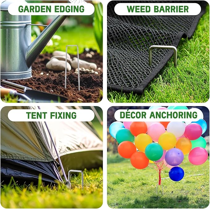 Breezz 50 Pack Garden Staples 6 Inch 12 Gauge Galvanized Pins, Heavy-Duty Ground Stakes for Weed Barrier, Irrigation Tubing, Yard Fabric, Halloween & Christmas Decoration Anchoring