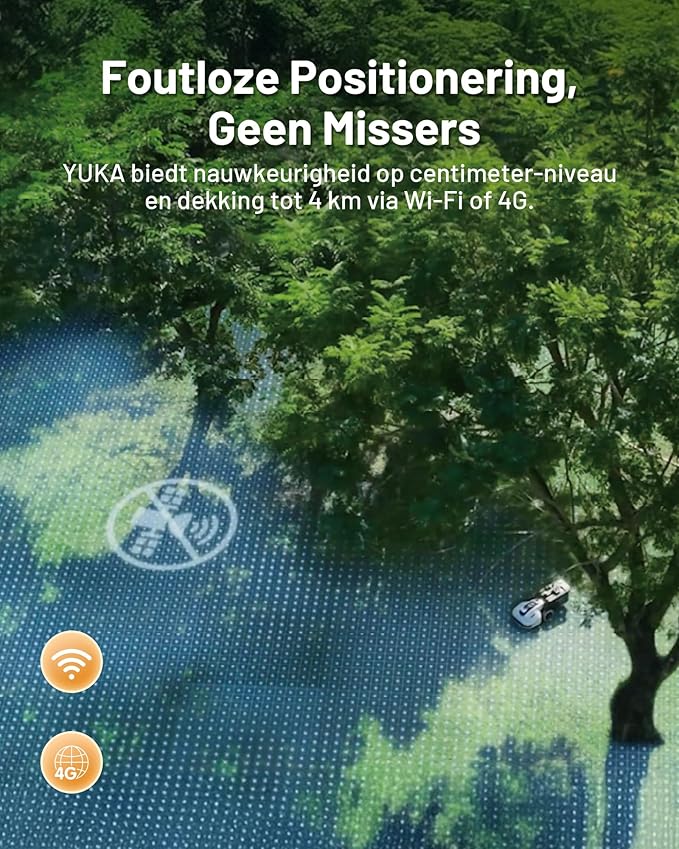 YUKA 3000 Robot Lawn Mower with 4G, Reception 0.75 Acre, Max. 1 Acre,Ultrasense AI Vision & RTK, Auto Mapping,App Control, 45% Slope, Wireless Perimeter, 2 Cutting Discs,30 Mowing Zones