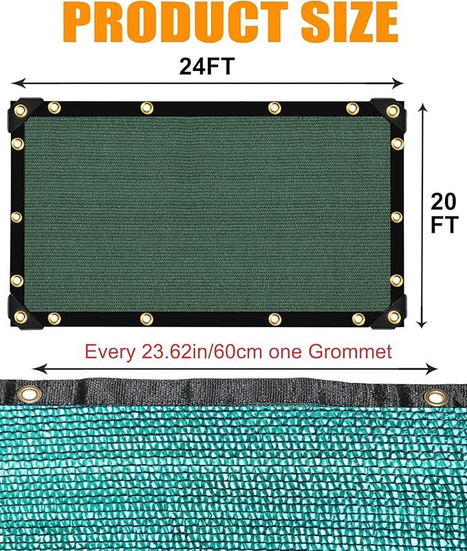 E.share 40% Shade Cloth for Garden, 20 Ft X 24 Ft Sun Shades Outdoor Patio with Grommets for Plant Covers,Porch Screen,Pergola Shade Cover,Greenhouse,Green