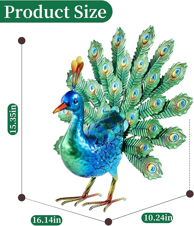 Metal Peacock Decor Garden Statue Yard Art Outdoor Sculpture for Lawn Patio Backyard Decoration,Housewarming Birthday Gifts for Women