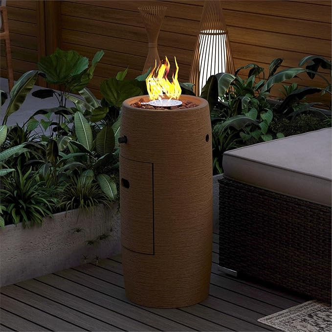 SUNBURY Outdoor Propane Fire Pit, 11" Propane Fire Column, Patio Gas Fire Pit 15,000 BTU Small Firepit Table for Outside w Lava Rocks, CSA Certified (Brown)