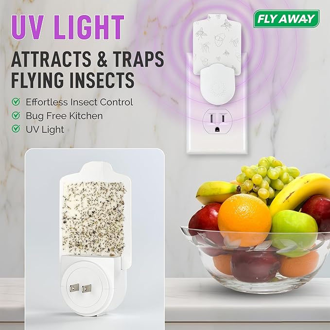 2 Pack UV Light Insect Trap with 6 Sticky Refills – Indoor Plug-in Bug Zapper for Fruit Flies, Gnats, Mosquitoes – Silent, Non-Toxic Pest Control – 395nm UV Light for Maximum Attraction