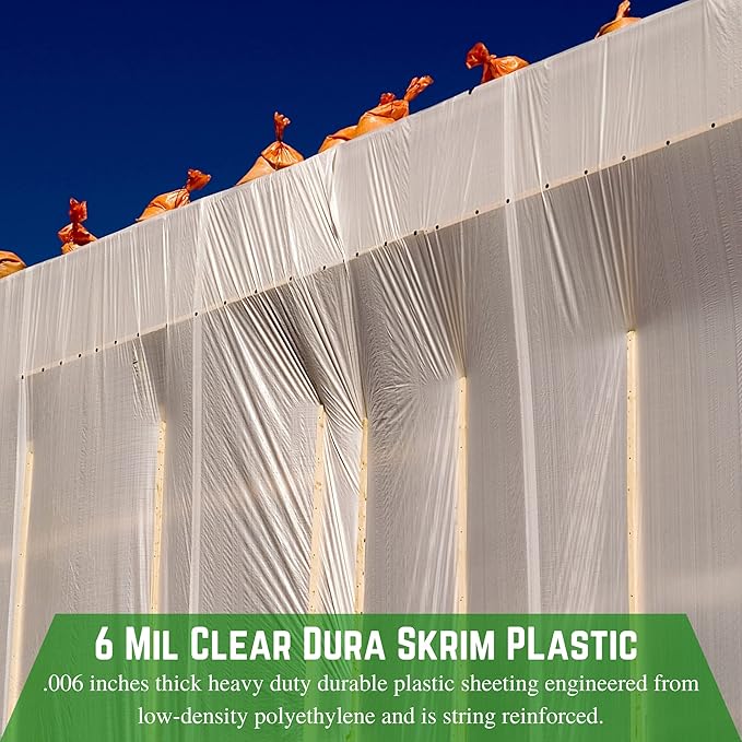 Farm Plastic Supply - Dura Skrim String Reinforced Clear Plastic Sheeting - 6 Mil - (10' x 100') - Reinforced Poly Film Tear Resistant, Weatherproof, Vapor Barrier Polyethylene Roll for Construction