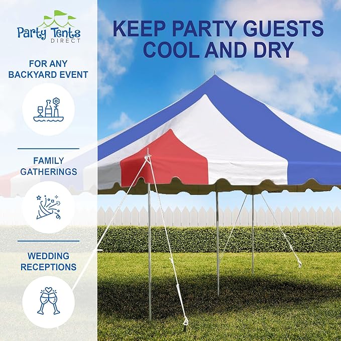 Party Tents Direct 20'x 20' Weekender Canopy Pole Tent with Sidewalls - Easy Up Canopy Tent with 80 Person Capacity - Outdoor Canopies for Parties, Weddings, and Events (Red White and Blue)