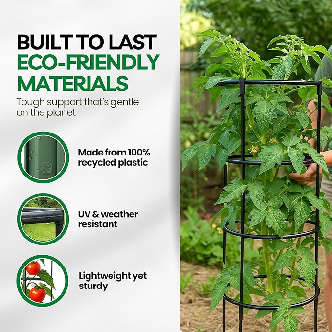 Tomato Cage β Trellis for Climbing Plants - Adjustable Plant Support Stakes, Monstera, Cucumber β Indoor/Outdoor, Tool-Free, Recycled Materials, Fits Greenhouse/Raised Beds (85cm x 22cm)