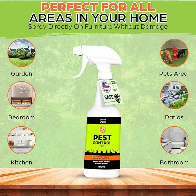 Nature's Dome Eco-Friendly Pest Control Spray β Ant, Roach, Spider, Fly, Flea and Insect Control with Natural Essential Oils β Fast-Acting, Child & Pet Safe for Indoor & Outdoor Use (32 OZ)