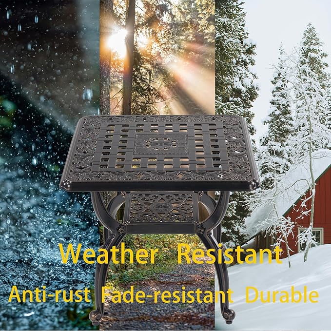 Cast Aluminum Outdoor Side Table,Small Patio Table,Outdoor Coffee Tables for Patio,Garden,Balcony, for All Weather (Copper, Square)
