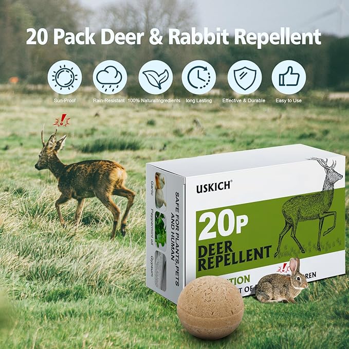 20 Pack Deer Repellent, Rabbit Repellent, Deer Deterrent, Powerful Deer Repellent Outdoor for Plants, Rabbit Repellant for Garden, Deers Repellent for Outdoor Tree Yard, Safe for Deer and Plants