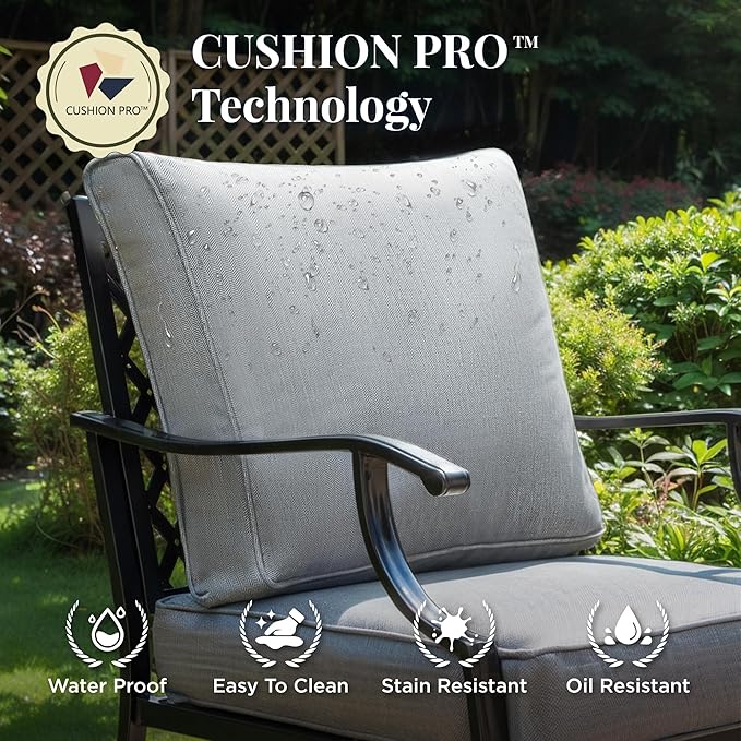 Patio Furniture Set 5 pcs, Outdoor Patio Furniture, 3-Seat Sofa, 2 Single Chairs, 2 Ottomans and 5.75" Extra Thick Cushion, Patio Conversation Set for Garden Backyard Deck,Grey