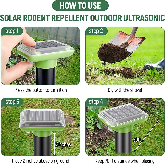 Mole Repellent Solar Powered,2025 Upgraded Vole Repellent Ultrasonic Solar Powered,Mole Repeller Outdoor for Lawns Garden Yard,Gopher Trap Killer for Gopher,Squirrel(6 Pack)