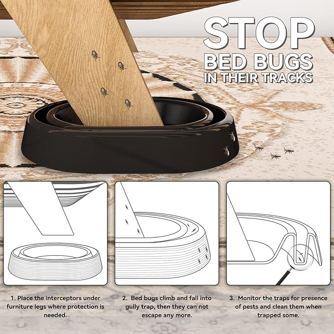 Bed Bug Interceptors | Bed Bug Interceptor Traps | Bed Bug Trap | Insect Trap, Monitor, and Detector for Bed Legs (Black-8 pcs)