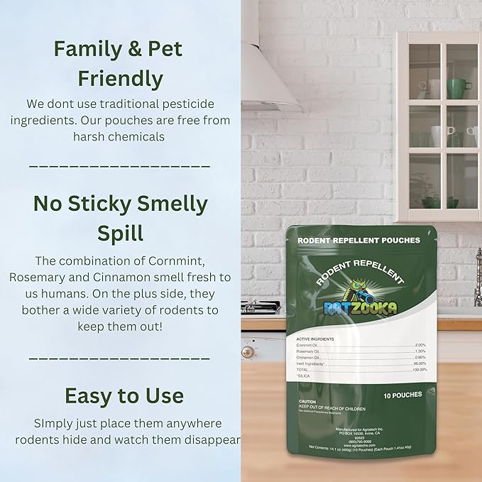 Extra-Strength Mouse Repellent Pouches with Cinnamon/Cornmint Oils, (20 Pouches) Natural Rodent Repellent, Indoor & Outdoor Mice Repellent, Safe for Pets and Kids