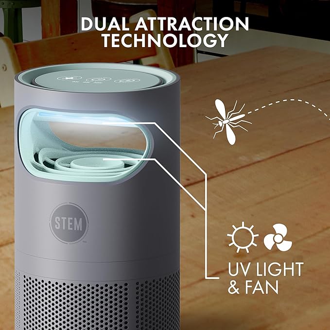 STEM Flying Insect Fan Trap for Indoor Bug Control, Attracts Mosquitoes, Fruit Flies, and House Flies, Plug-in Fan with UV Light, Starter Kit Includes 2 Devices and 10 Glue Traps