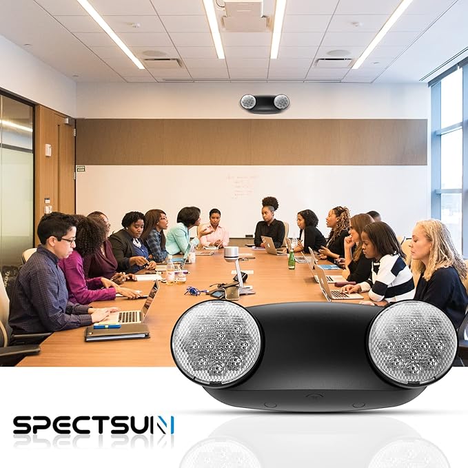 Spectsun 12 Pack Black Emergency Light with Battery Backup - Round 2 Heads UL Certified Wall Mount Exit Sign - 120/277V Indoor Emergency Exit Light Fixture