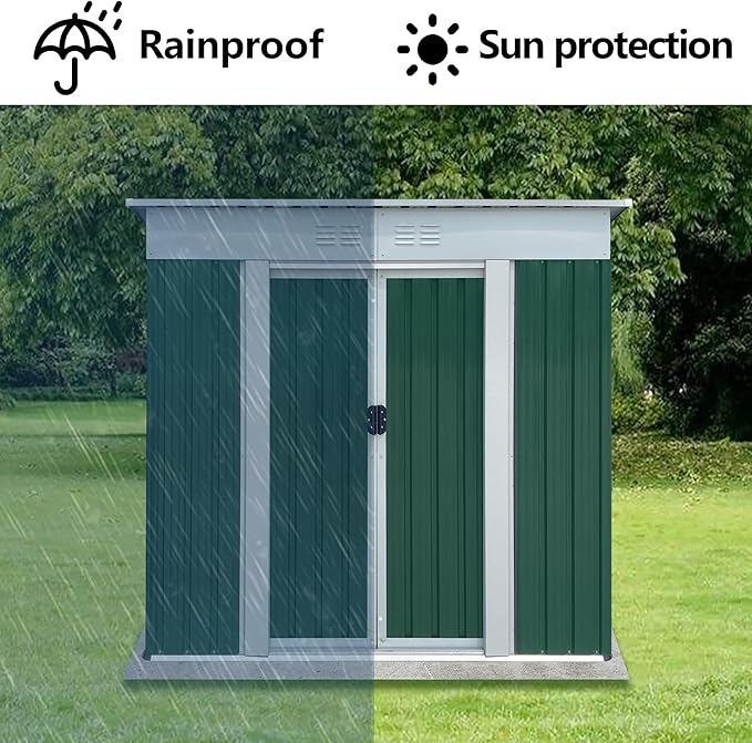 6x4FT Storage Shed with Sliding Door,Metal Outdoor Tool House W/Sloped Roof,All Weather Waterproof,for Backyard,Patio,Lawn,Garden,Green