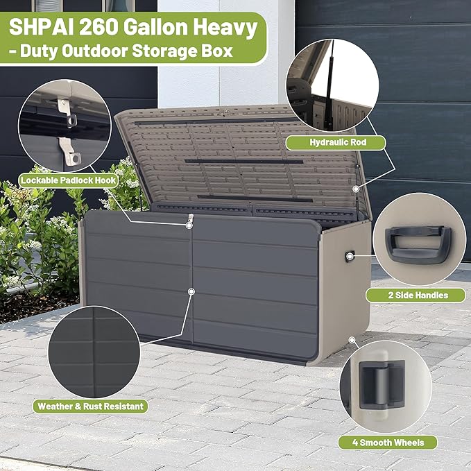 Resin Deck Box 200 Gallons, Extra Large Heavy-Duty Outdoor Storage Box, Lockable & Waterproof Patio Outside Storage Box for Patio Furniture, Tools, Pool Supplies