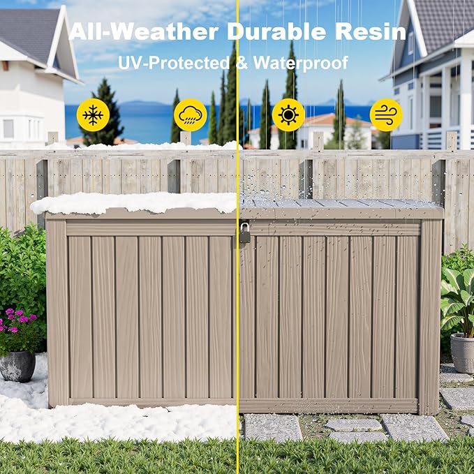 DRATO 150 Gallon Outdoor Storage Box, Large Waterproof Deck Box, Lockable Resin Storage Container with Reinforced Support for Patio Cushions, Garden Tools, UV-Resistant Outdoor Chest(Black)
